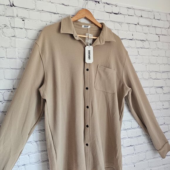 COOFANDY Men Beige Taupe Button Front Long Sleeve Stretch Shirt Pocket Size XL - Picture 9 of 14